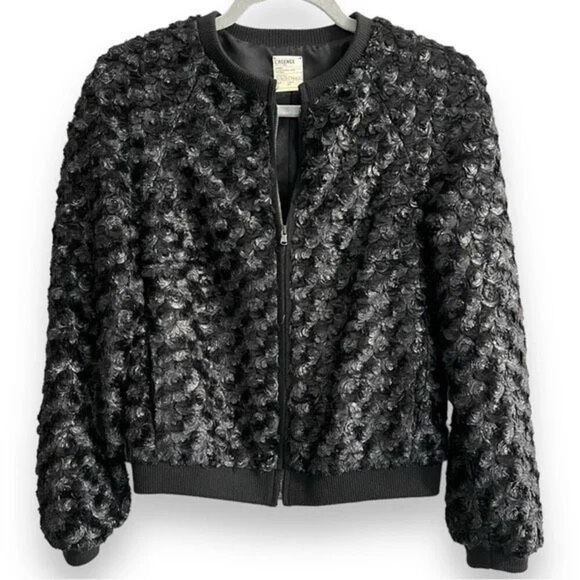 L’AGENCE Swirled Shiny Black Bomber Jacket Size Large - Picture 1 of 6